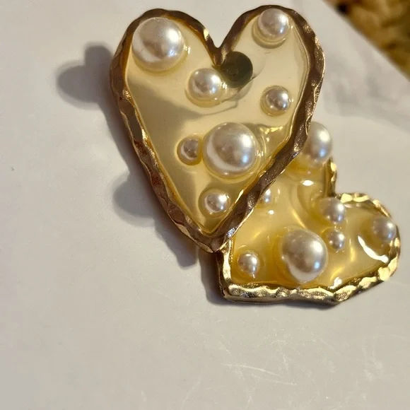Handmade Gold plated Heart Pearl Accent Earrings - Women Jewelry - Picture 2 of 6